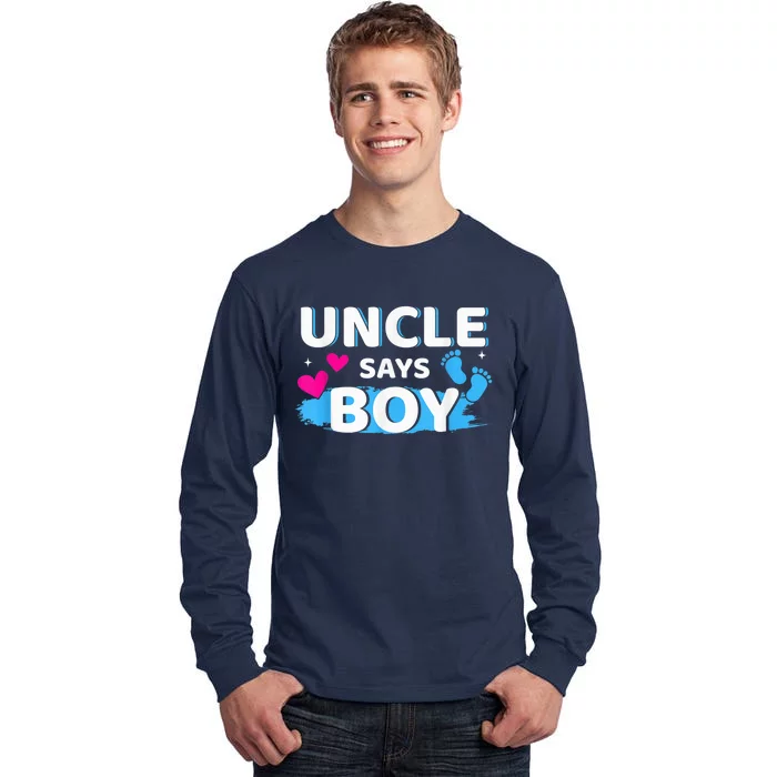 Gender reveal uncle says boy matching family baby party Tall Long Sleeve T-Shirt