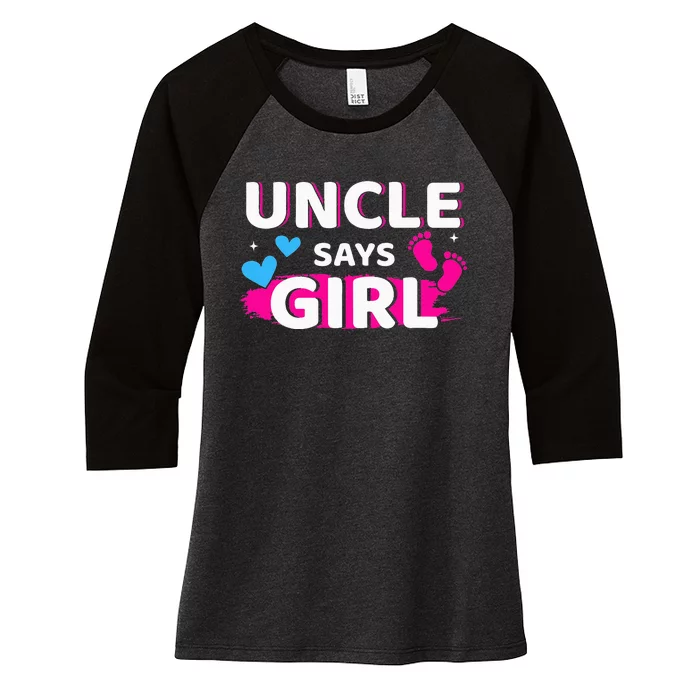 Gender reveal uncle says matching family baby party Women's Tri-Blend 3/4-Sleeve Raglan Shirt