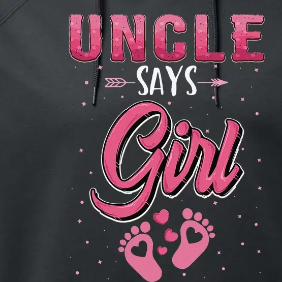 Gender reveal Uncle says baby matching family set Performance Fleece Hoodie