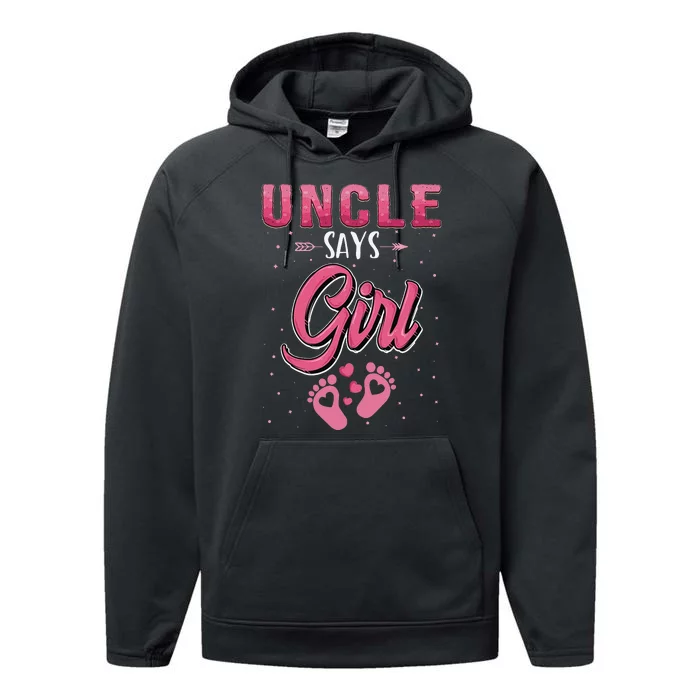 Gender reveal Uncle says baby matching family set Performance Fleece Hoodie