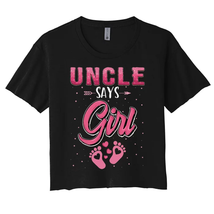 Gender reveal Uncle says baby matching family set Women's Crop Top Tee