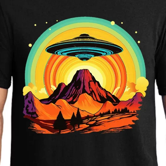 Groovy Retro UFO Alien Encounter Over Red Rock Formations Pajama Set