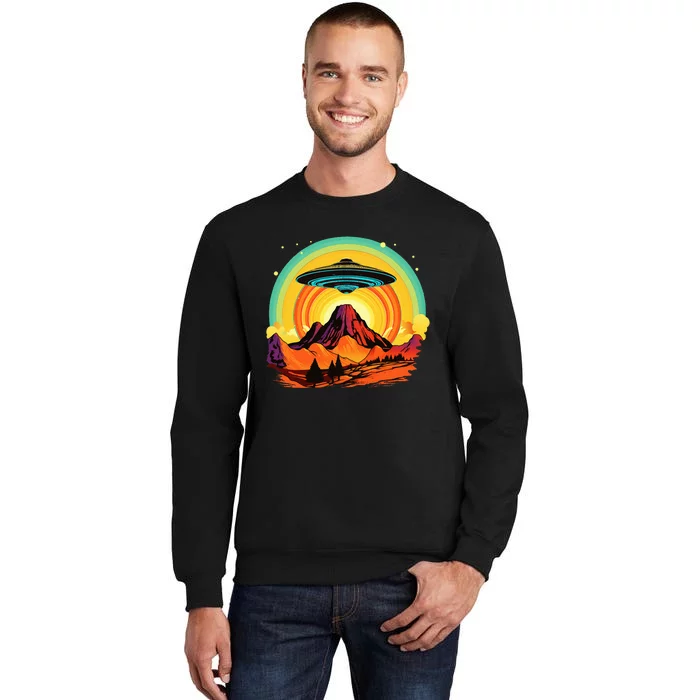 Groovy Retro UFO Alien Encounter Over Red Rock Formations Tall Sweatshirt