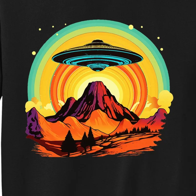 Groovy Retro UFO Alien Encounter Over Red Rock Formations Tall Sweatshirt