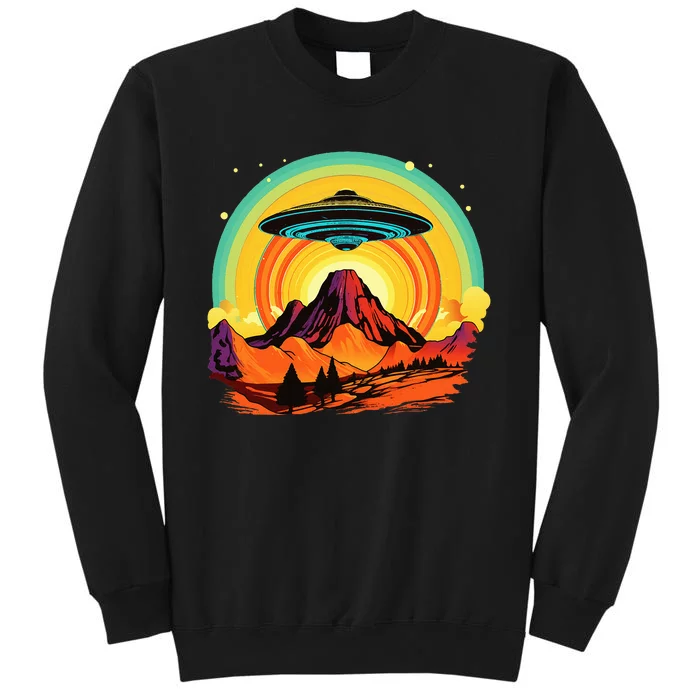 Groovy Retro UFO Alien Encounter Over Red Rock Formations Tall Sweatshirt