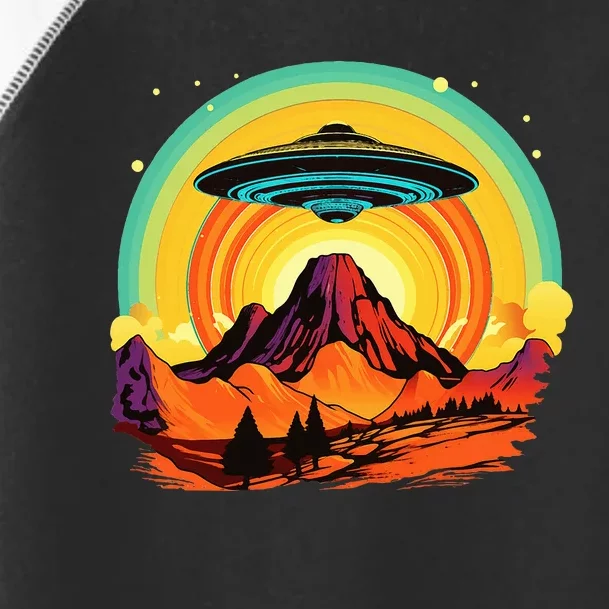 Groovy Retro UFO Alien Encounter Over Red Rock Formations Toddler Fine Jersey T-Shirt