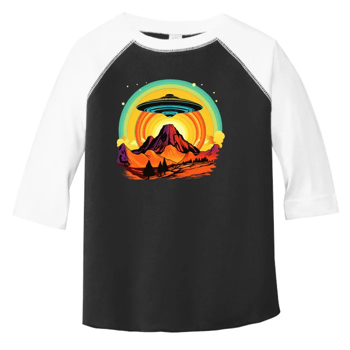 Groovy Retro UFO Alien Encounter Over Red Rock Formations Toddler Fine Jersey T-Shirt