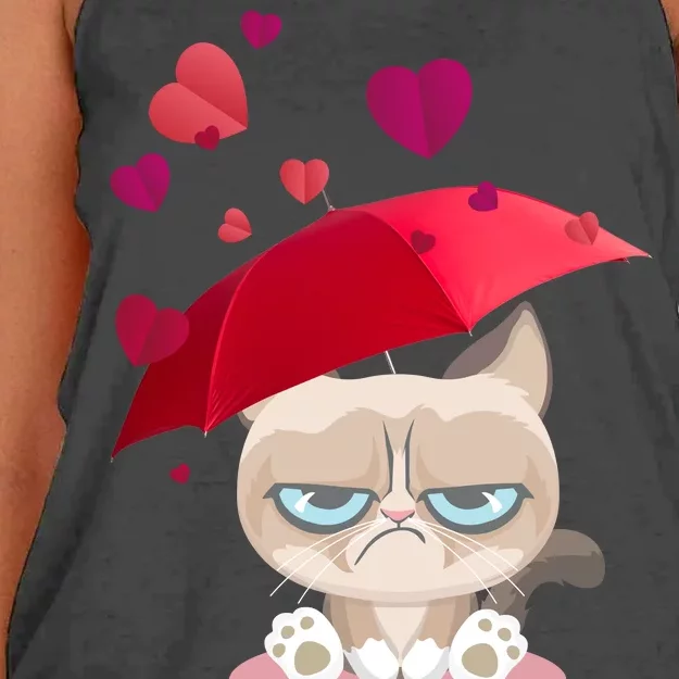 Grump Cat Valentines Day Women's Knotted Racerback Tank