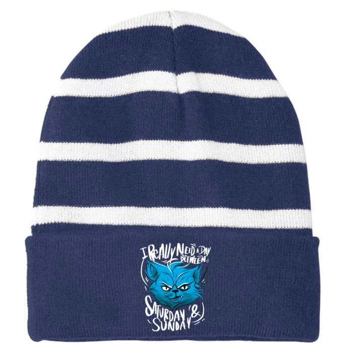 Grumpy Cat Weekend Funny Striped Beanie with Solid Band