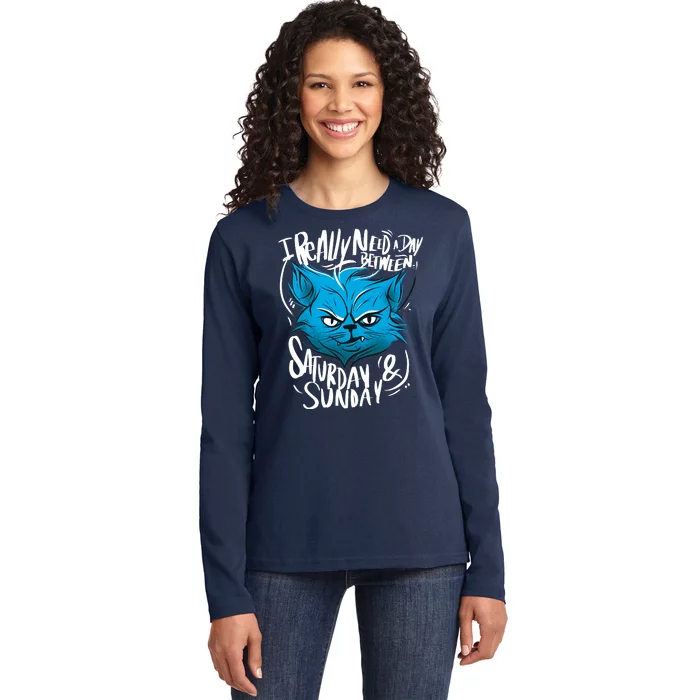 Grumpy Cat Weekend Funny Ladies Long Sleeve Shirt