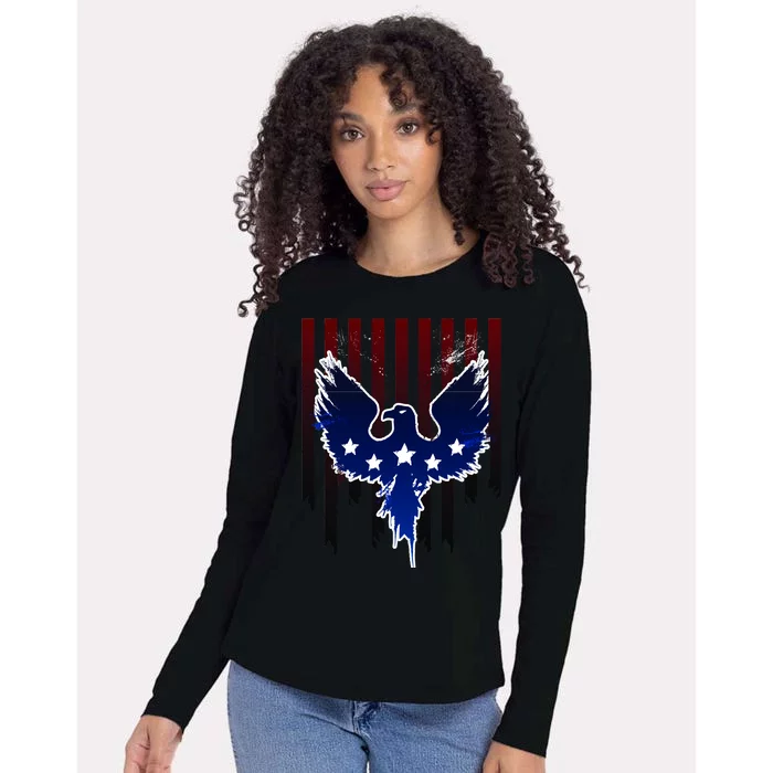 Grunge American Eagle USA Flag Womens Cotton Relaxed Long Sleeve T-Shirt