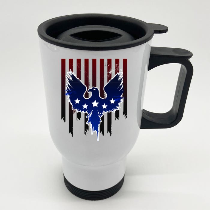 Grunge American Eagle USA Flag Front & Back Stainless Steel Travel Mug