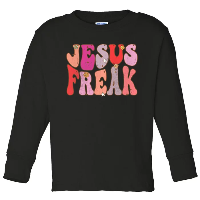 Groovy Retro Vintage Jesus Freak Funny Love Christian Toddler Long Sleeve Shirt