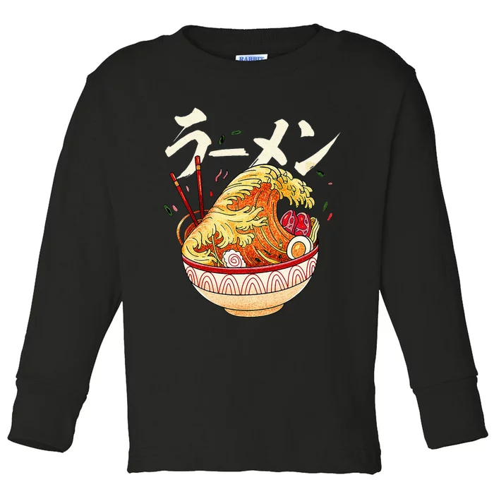 Great Ramen Wave Of Kanagawa Japanese Noodles Udon Kanji Toddler Long Sleeve Shirt