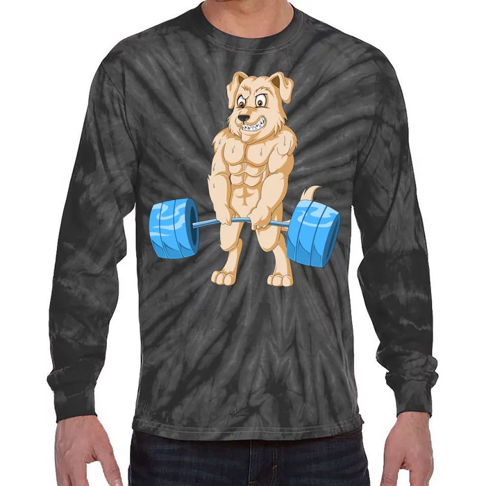 Golden Retriver Weightlifting Tie-Dye Long Sleeve Shirt