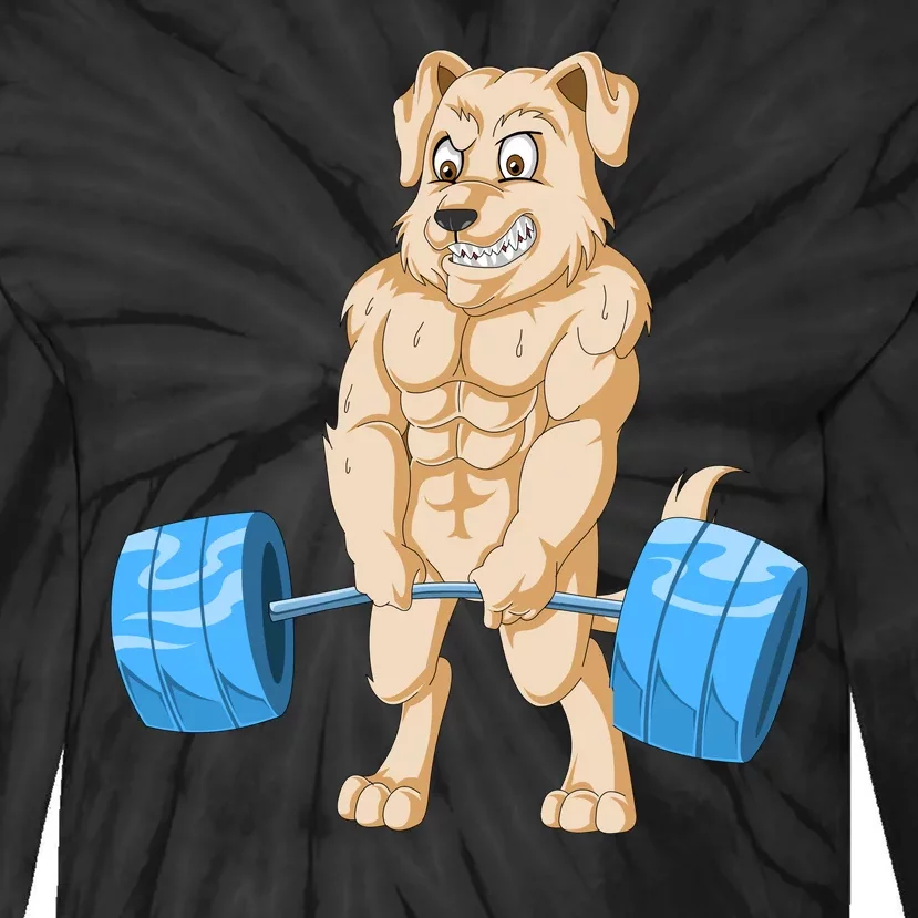 Golden Retriver Weightlifting Tie-Dye Long Sleeve Shirt