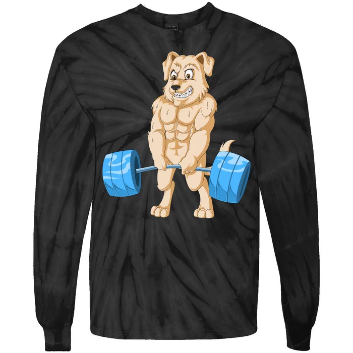 Golden Retriver Weightlifting Tie-Dye Long Sleeve Shirt