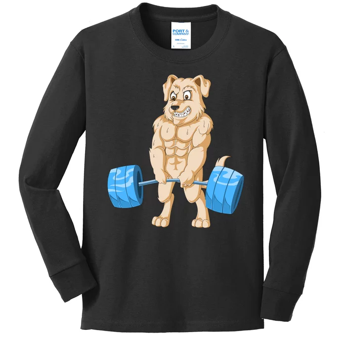 Golden Retriver Weightlifting Kids Long Sleeve Shirt