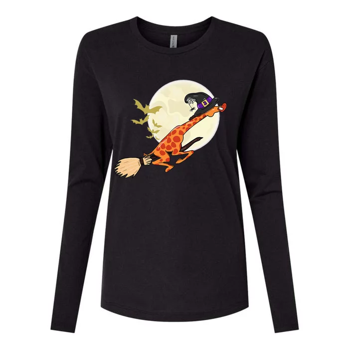 Giraffe Ride Witch Shotgun Giraffe Halloween Womens Cotton Relaxed Long Sleeve T-Shirt