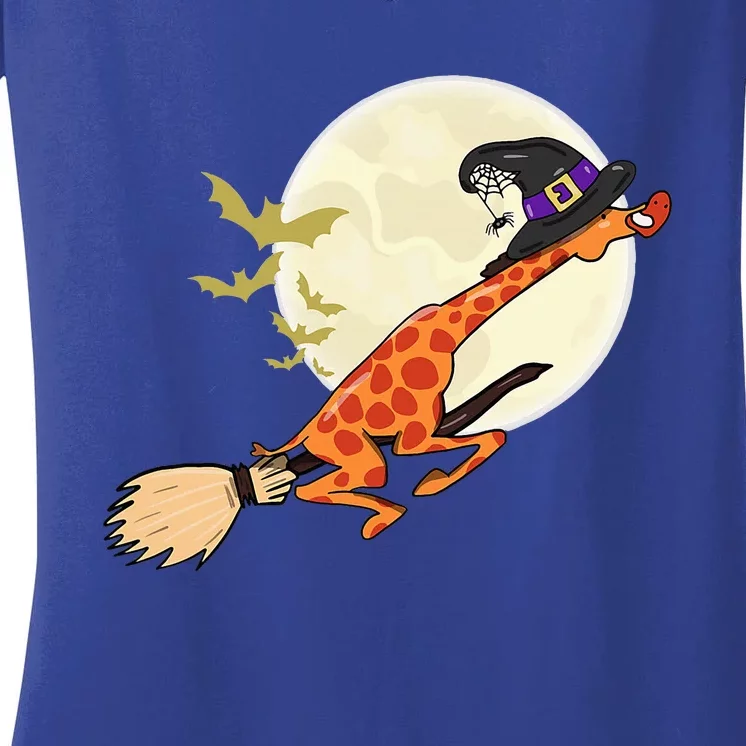 Giraffe Ride Witch Shotgun Giraffe Halloween Women's V-Neck T-Shirt