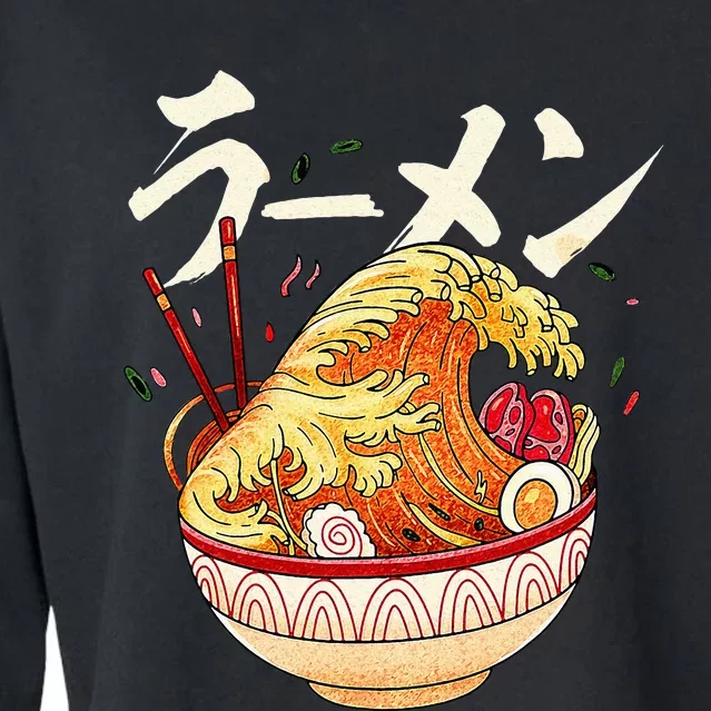 Great Ramen Wave Of Kanagawa Japanese Noodles Udon Kanji Cropped Pullover Crew