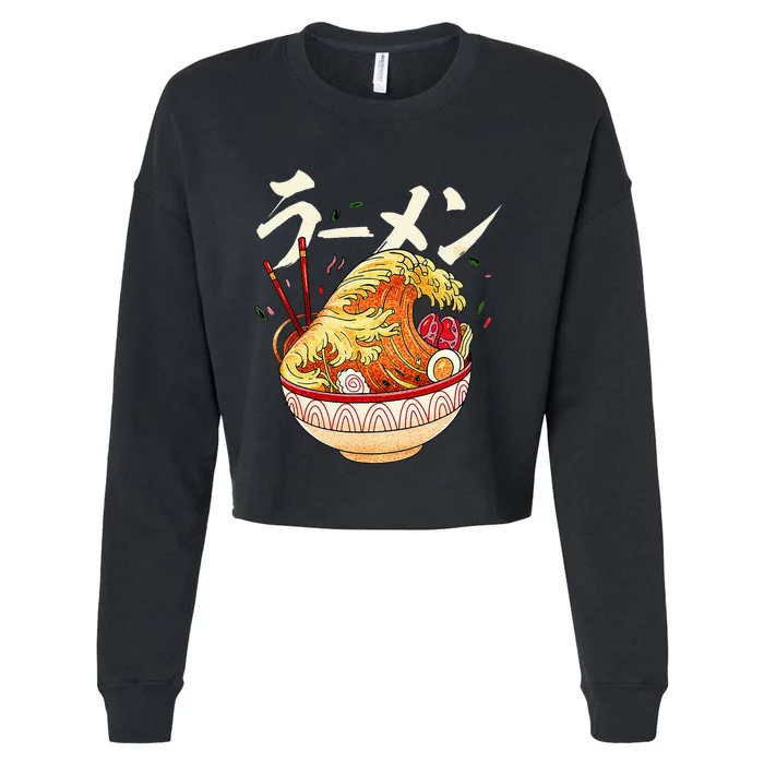 Great Ramen Wave Of Kanagawa Japanese Noodles Udon Kanji Cropped Pullover Crew