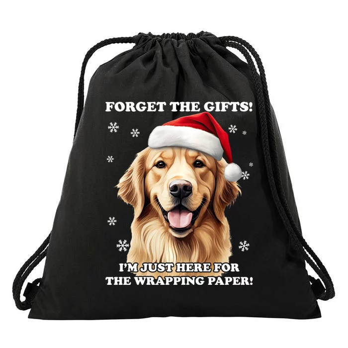 Golden Retriever With Christmas Hat For Funny Dog Christmas Drawstring Bag