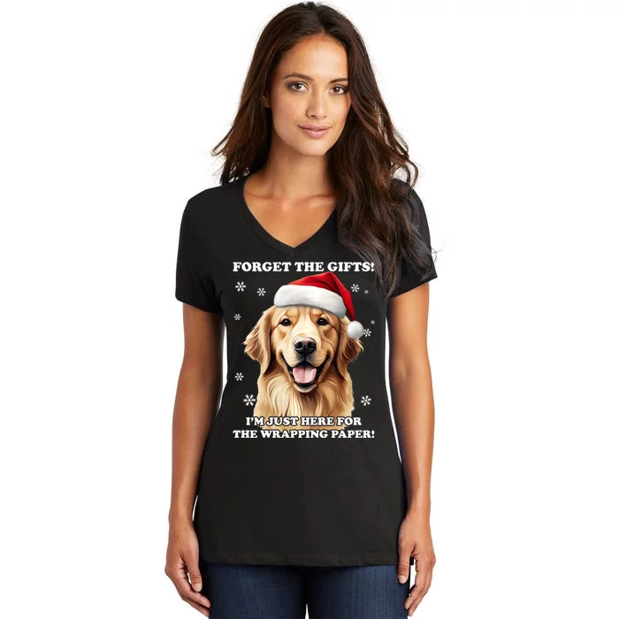 Golden Retriever With Christmas Hat For Funny Dog Christmas Women's V-Neck T-Shirt