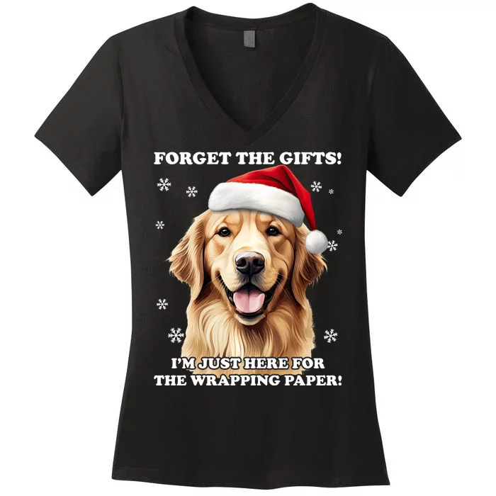 Golden Retriever With Christmas Hat For Funny Dog Christmas Women's V-Neck T-Shirt