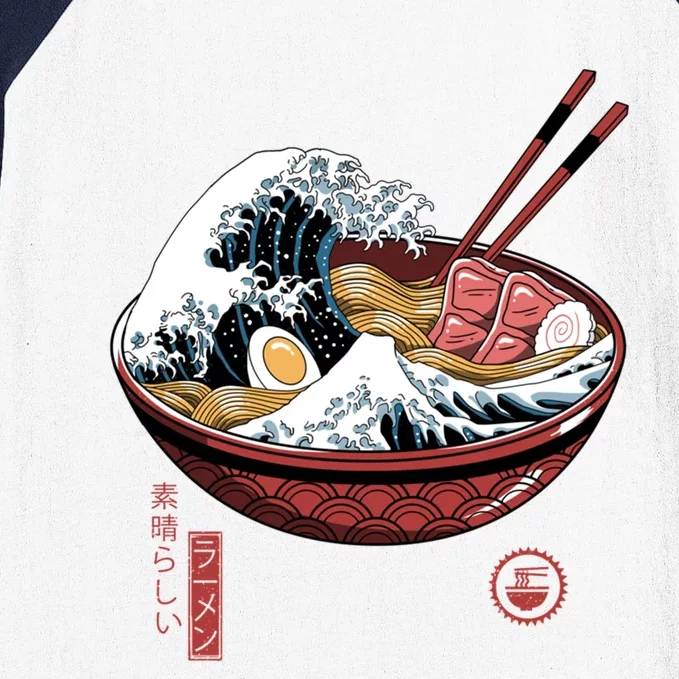 Great Ramen Wave White Baseball Sleeve Shirt