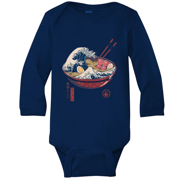 Great Ramen Wave Off Kanagawa Funny Japanese Food Baby Long Sleeve Bodysuit