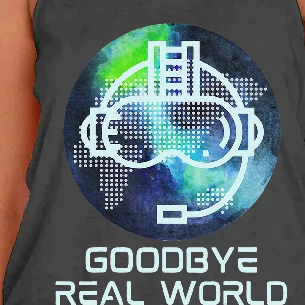 Goodbye Real World Virtual Reality VR AR Gamer World Headset Women's Knotted Racerback Tank