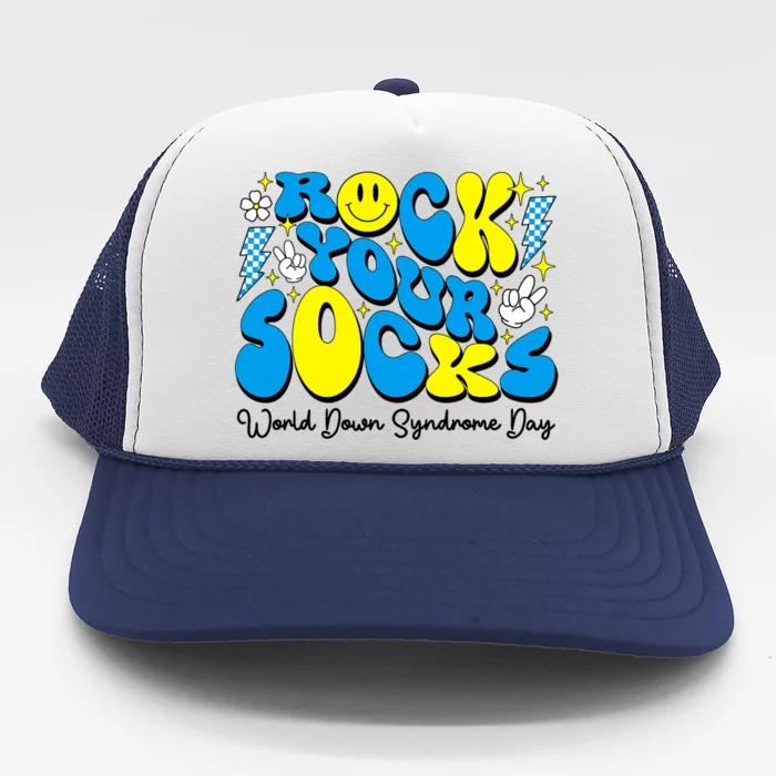 Groovy Rock Your Socks World Down Syndrome Awareness Day Trucker Hat