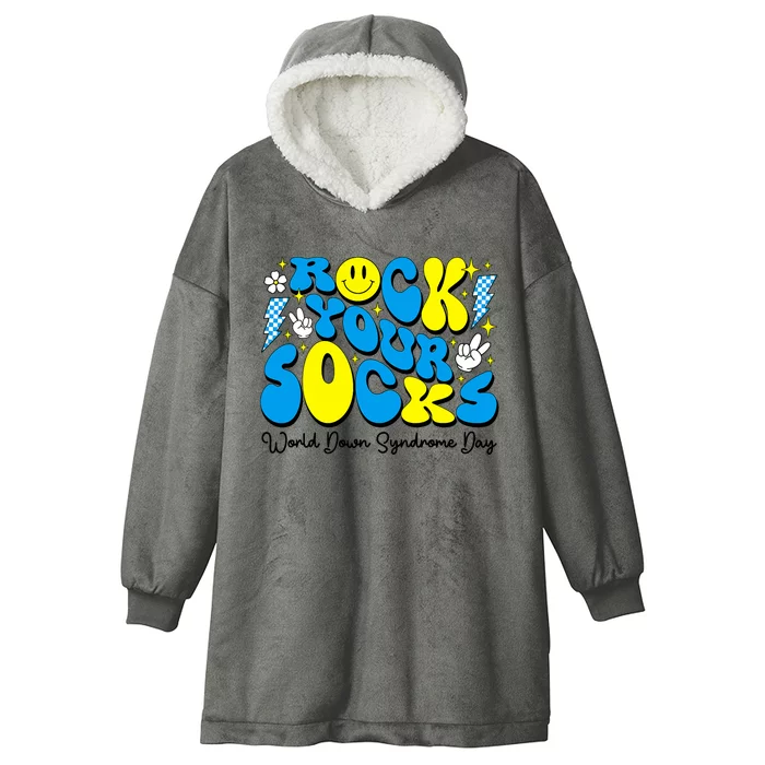 Groovy Rock Your Socks World Down Syndrome Awareness Day Hooded Wearable Blanket