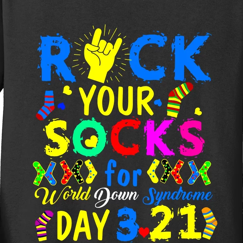 Gifts Rock Your Socks Down Syndrome Day Awareness Kids Long Sleeve Shirt