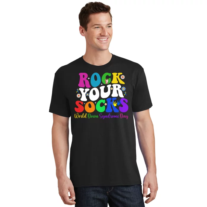 Groovy Rock Your Socks Down Syndrome Awareness Day Wdsd T-Shirt