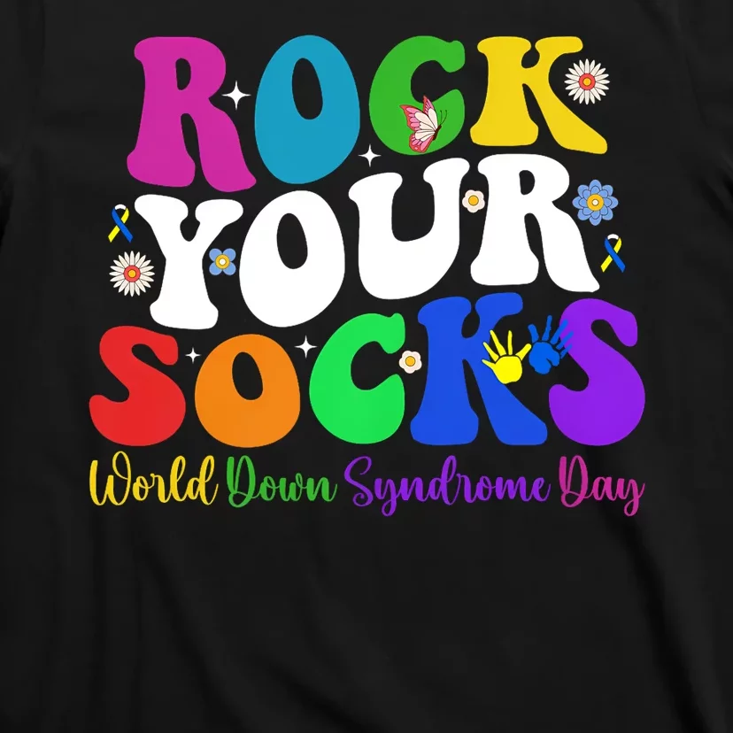 Groovy Rock Your Socks Down Syndrome Awareness Day Wdsd T-Shirt