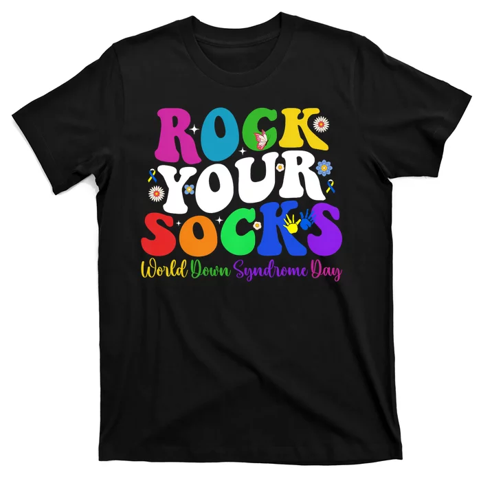 Groovy Rock Your Socks Down Syndrome Awareness Day Wdsd T-Shirt