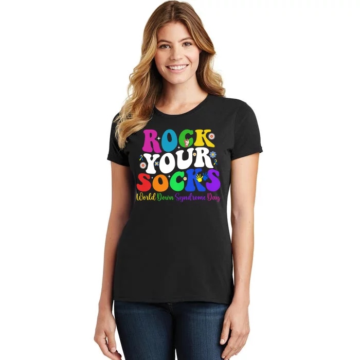 Groovy Rock Your Socks Down Syndrome Awareness Day Wdsd Women's T-Shirt