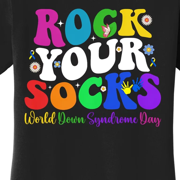 Groovy Rock Your Socks Down Syndrome Awareness Day Wdsd Women's T-Shirt