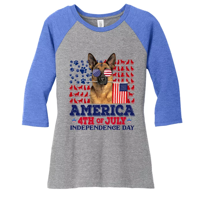 Ger Shepherd 4th Of July Proud Cool Gift Women's Tri-Blend 3/4-Sleeve Raglan Shirt