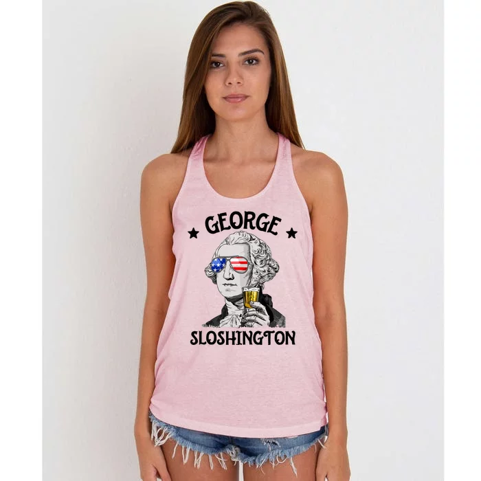 George Sloshington 4th Of July Funny Washington Women's Knotted Racerback Tank