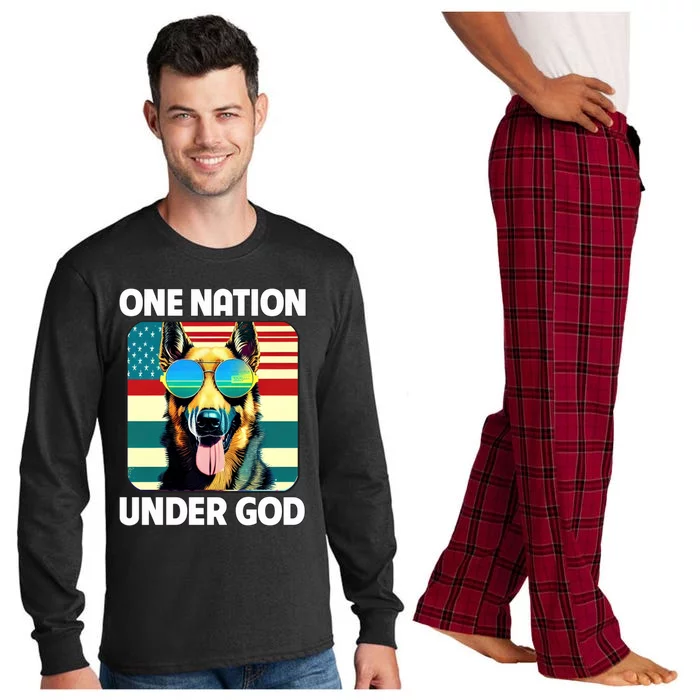 Ger Shepherd American Flag One Nation Under God Patriotic Gift Long Sleeve Pajama Set