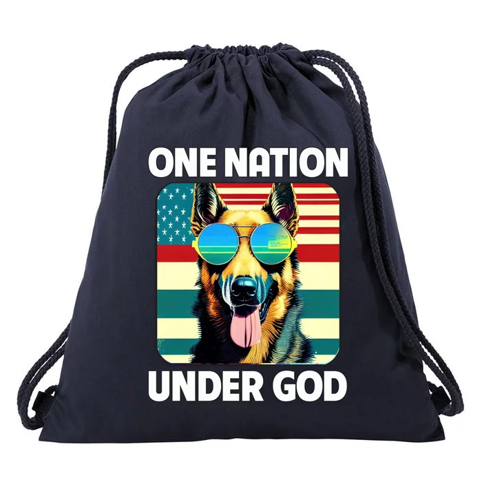 Ger Shepherd American Flag One Nation Under God Patriotic Gift Drawstring Bag