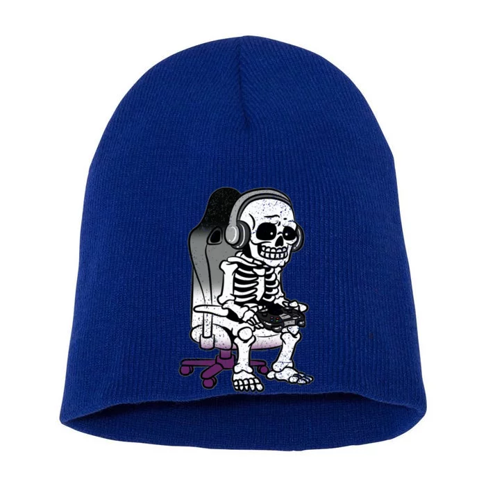 Gaming Skeleton Asexual Pride Lgbtq Gaymer Gamer Gift Short Acrylic Beanie