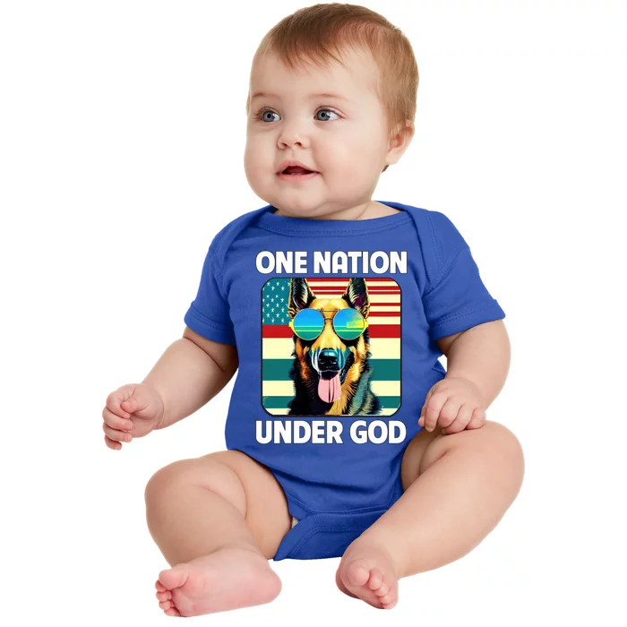 Ger Shepherd American Flag One Nation Under God Patriotic Gift Baby Bodysuit