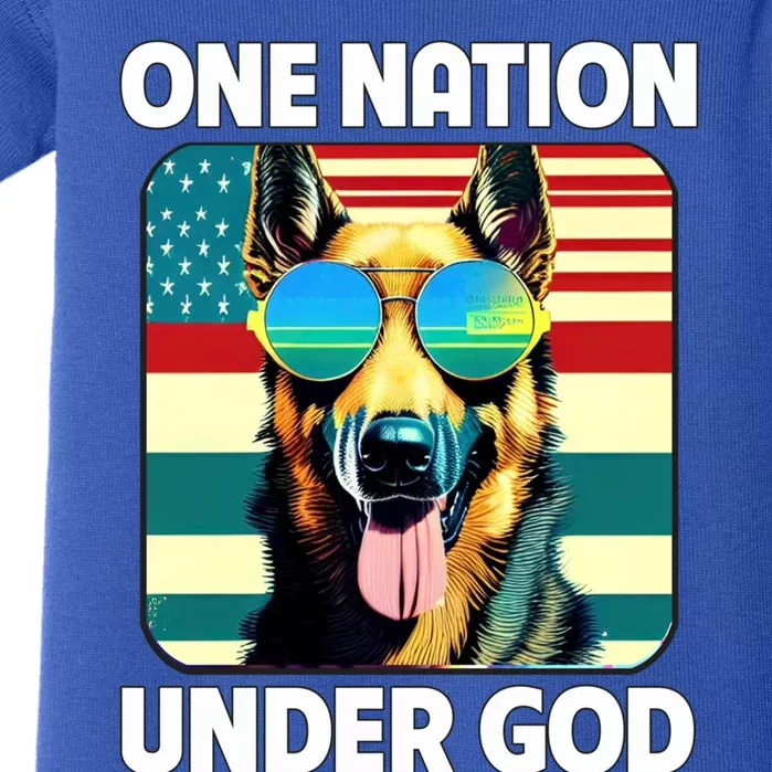 Ger Shepherd American Flag One Nation Under God Patriotic Gift Baby Bodysuit