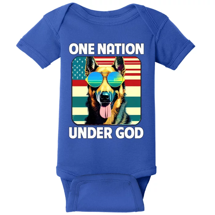 Ger Shepherd American Flag One Nation Under God Patriotic Gift Baby Bodysuit