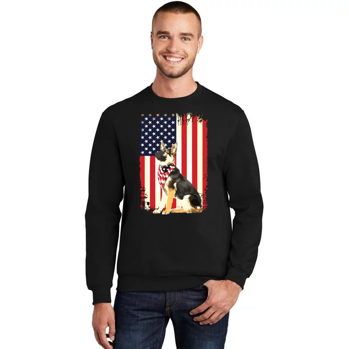 German Shepherd American Flag Shirts Independence 4th Of July Tall Sweatshirt