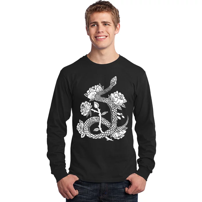 Gothic Snake and Flower Punk Design Long Sleeve Shirt